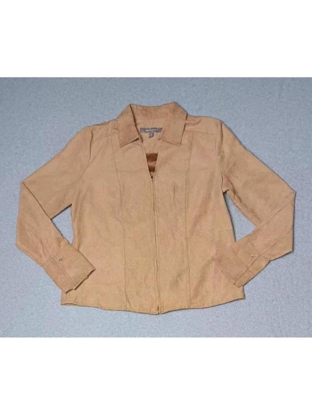 Croft & Barrow Faux Suede Zip Up Jacket Womens Size Medium Tan Pasiley Design...